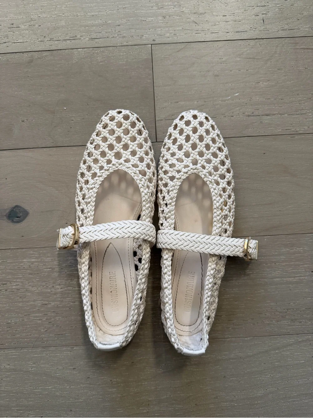 Woven Mary Jane Flats in Cream white